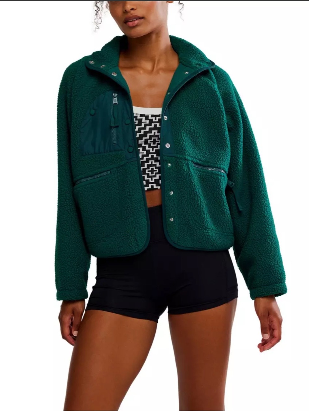 Free People FP Movement Hit the Slopes Women’s Large Sherpa Jacket Green Fleece